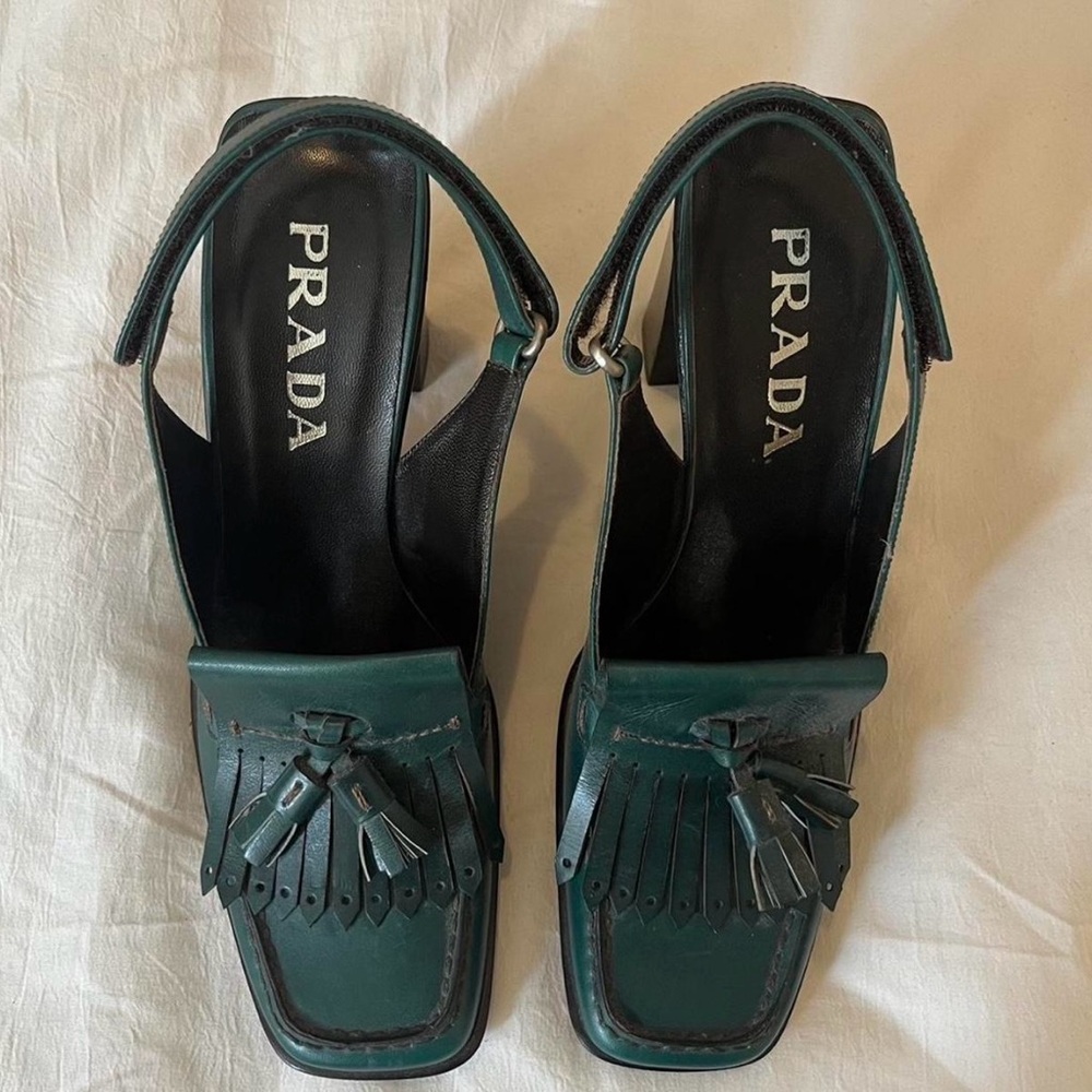 Prada Women's Green Leather Slingback Heels - Picture 3 of 4